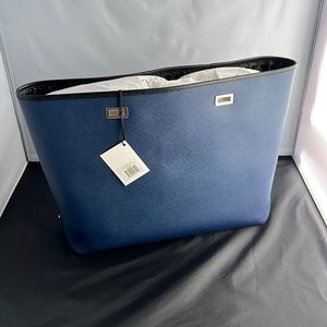 NWT Lo & Sons 15” Seville Outershell Saffiano (navy/gold)